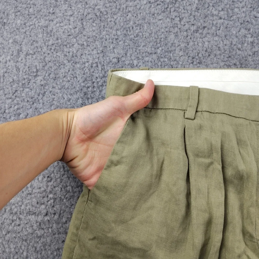 J.Crew Essential Wide Leg Pant 16T Olive Green 100% Linen Pleated High Rise Tall